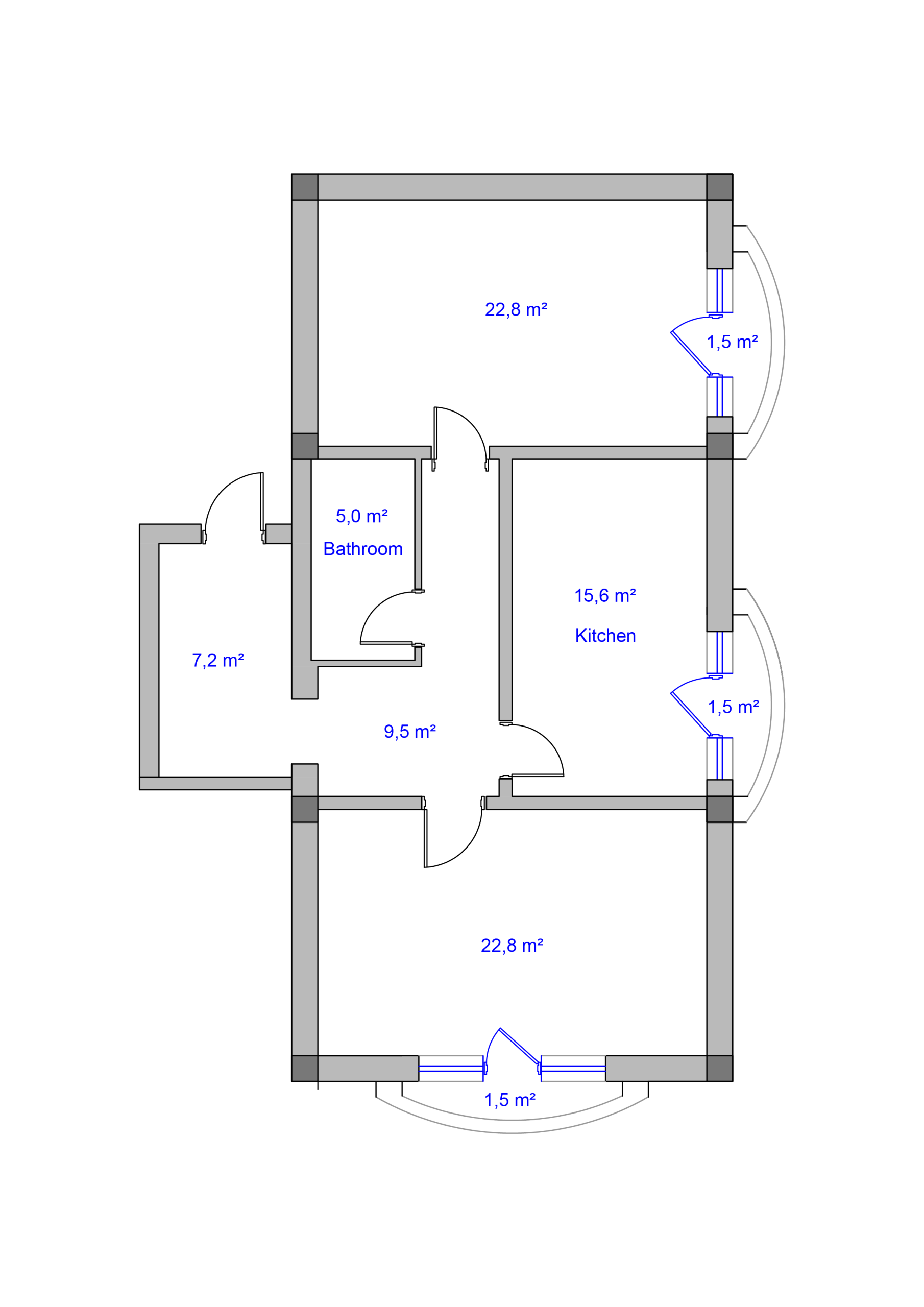 Home 2-bedroom apartment floor plan, 87.4 m²