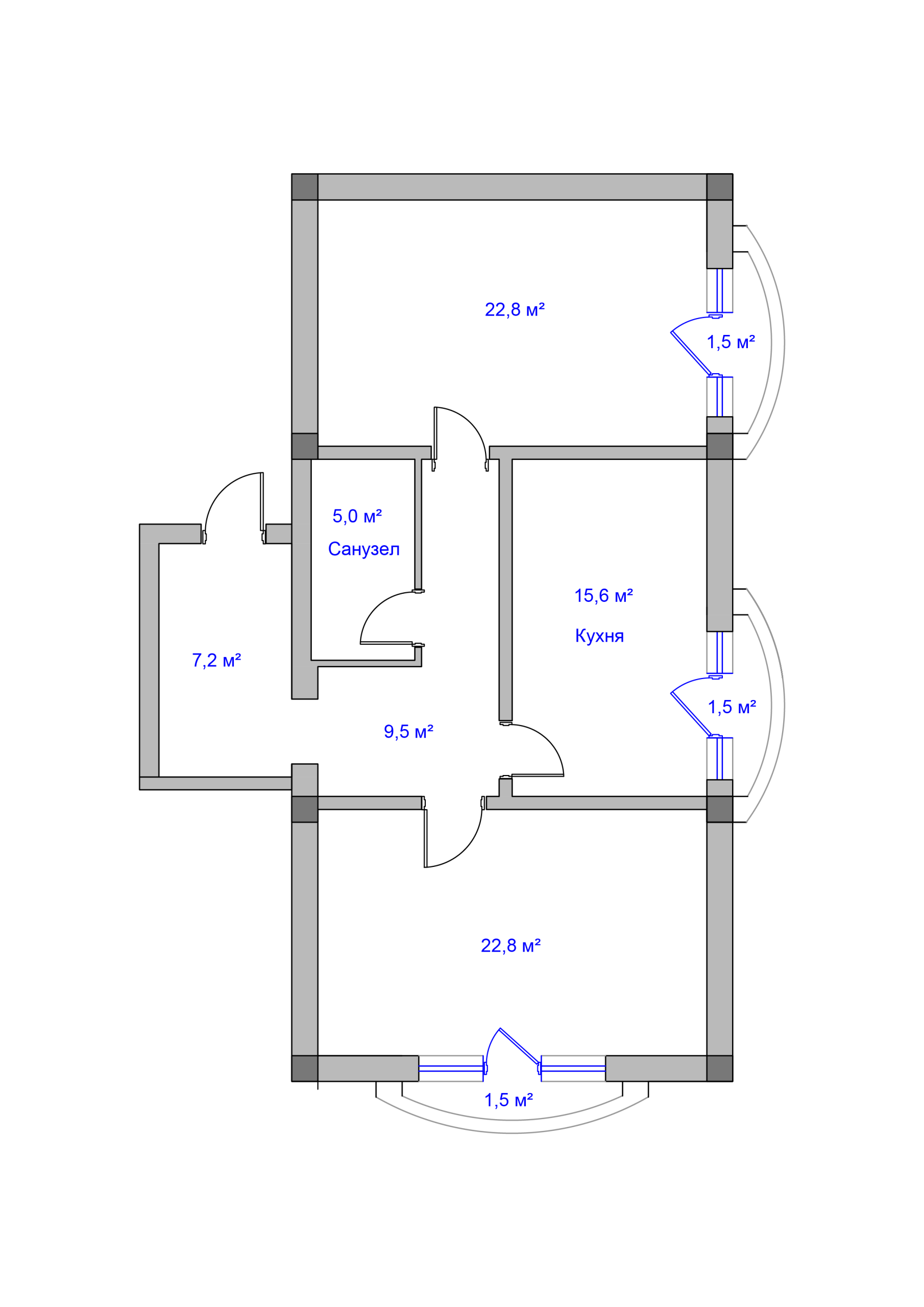 Главная План 2-комнатной квартиры, 87,4 м²