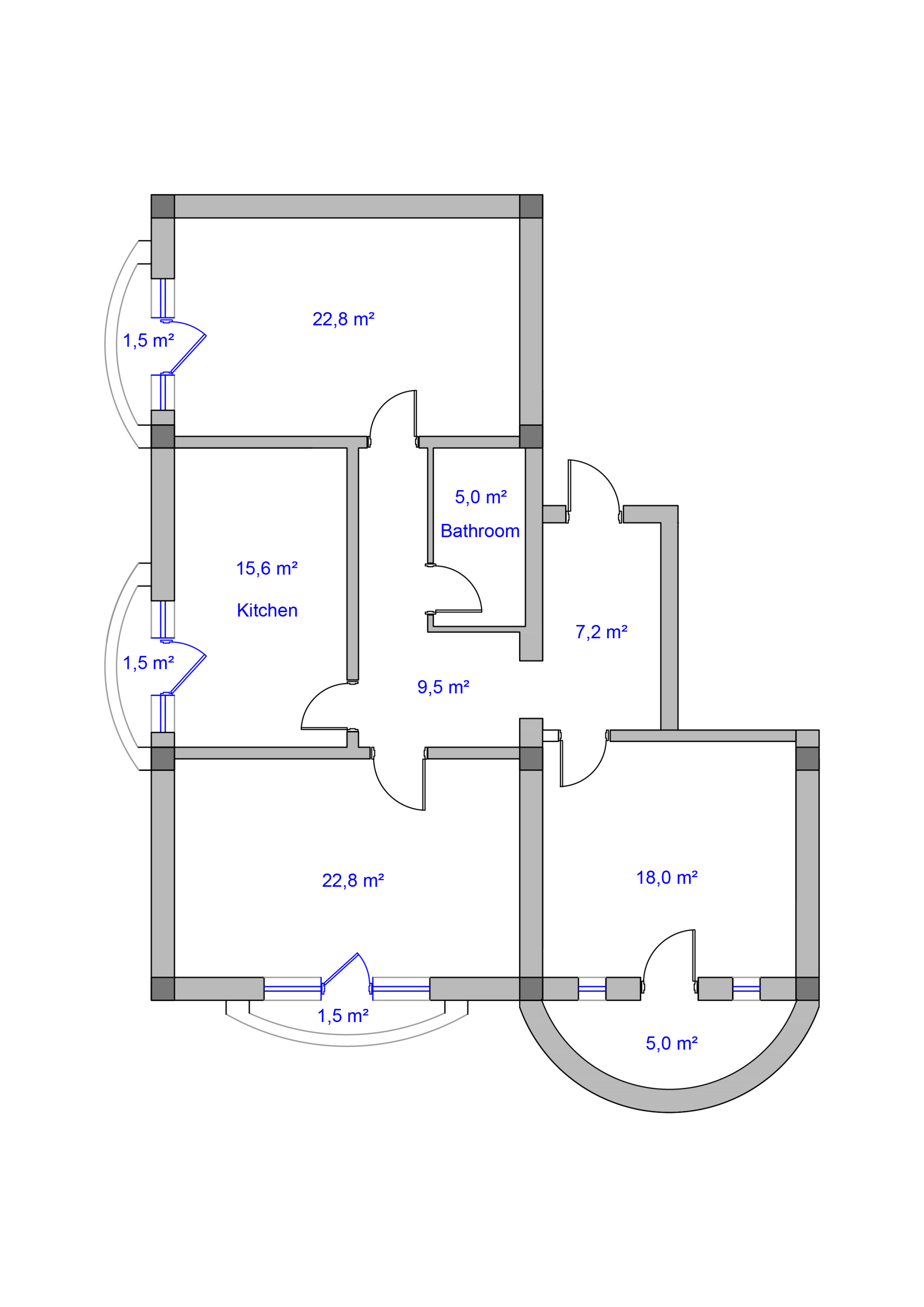 Home 3-bedroom apartment floor plan, 110.4 m²