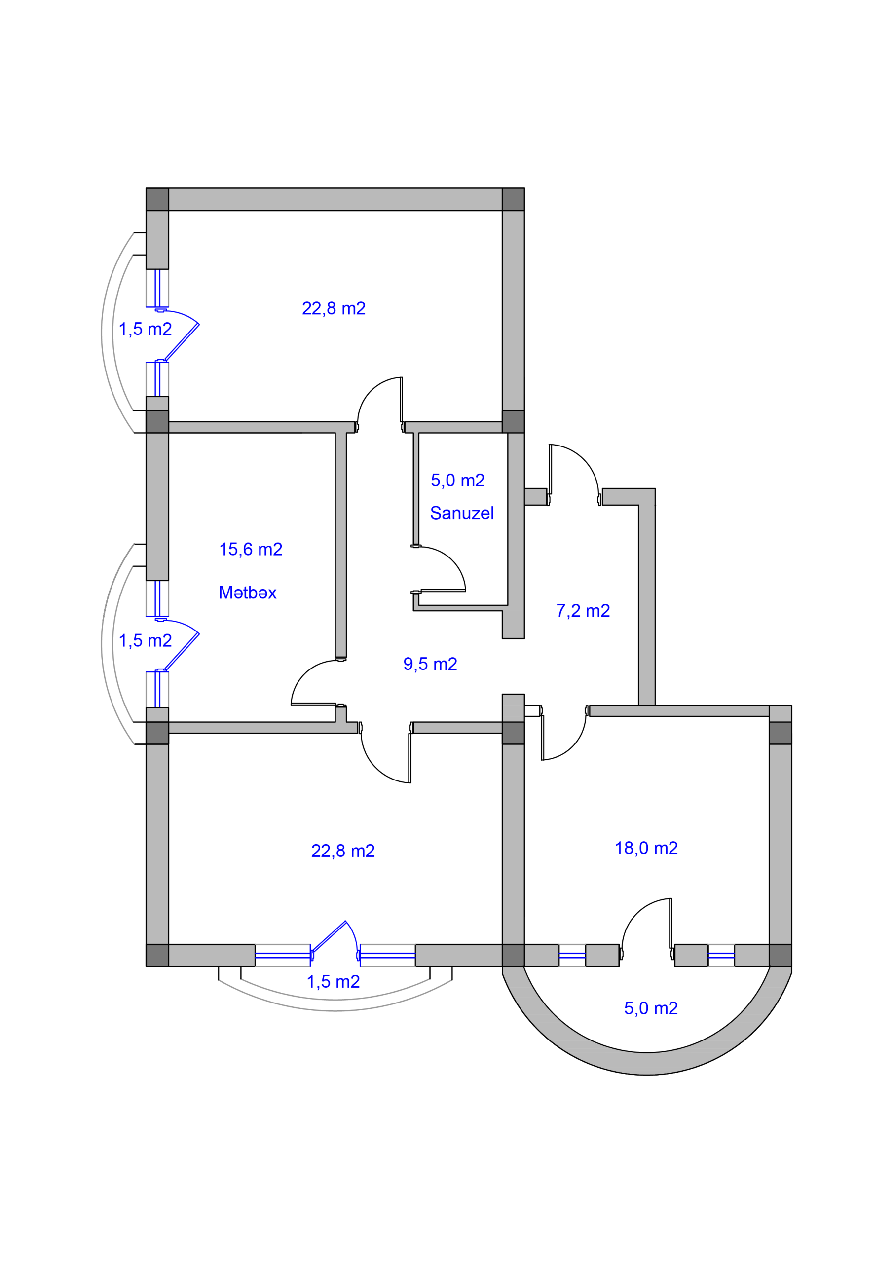 3 otaqlı mənzil planı, 110,4 m², Badam Apartments