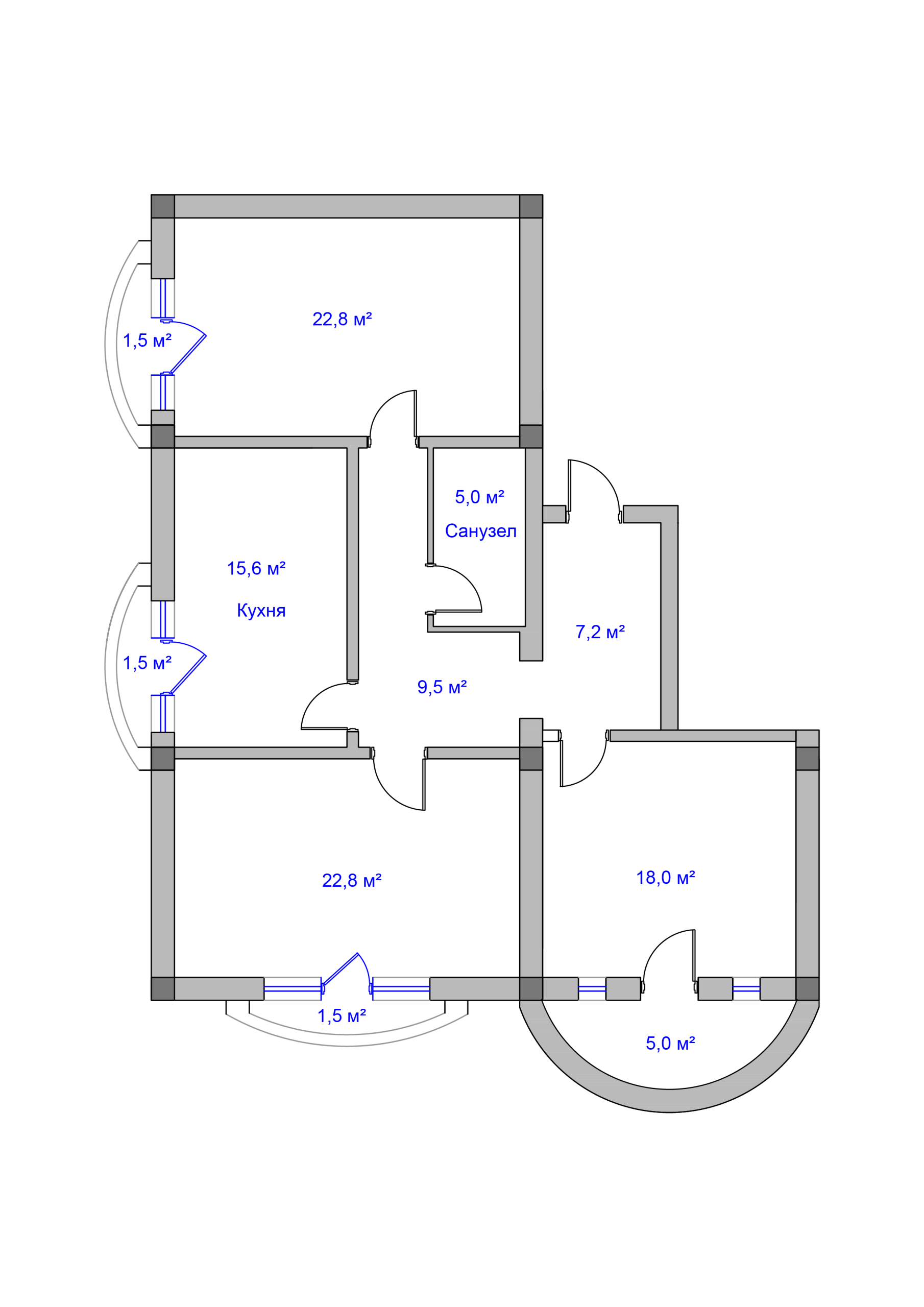 Главная План 3-комнатной квартиры, 110,4 м²