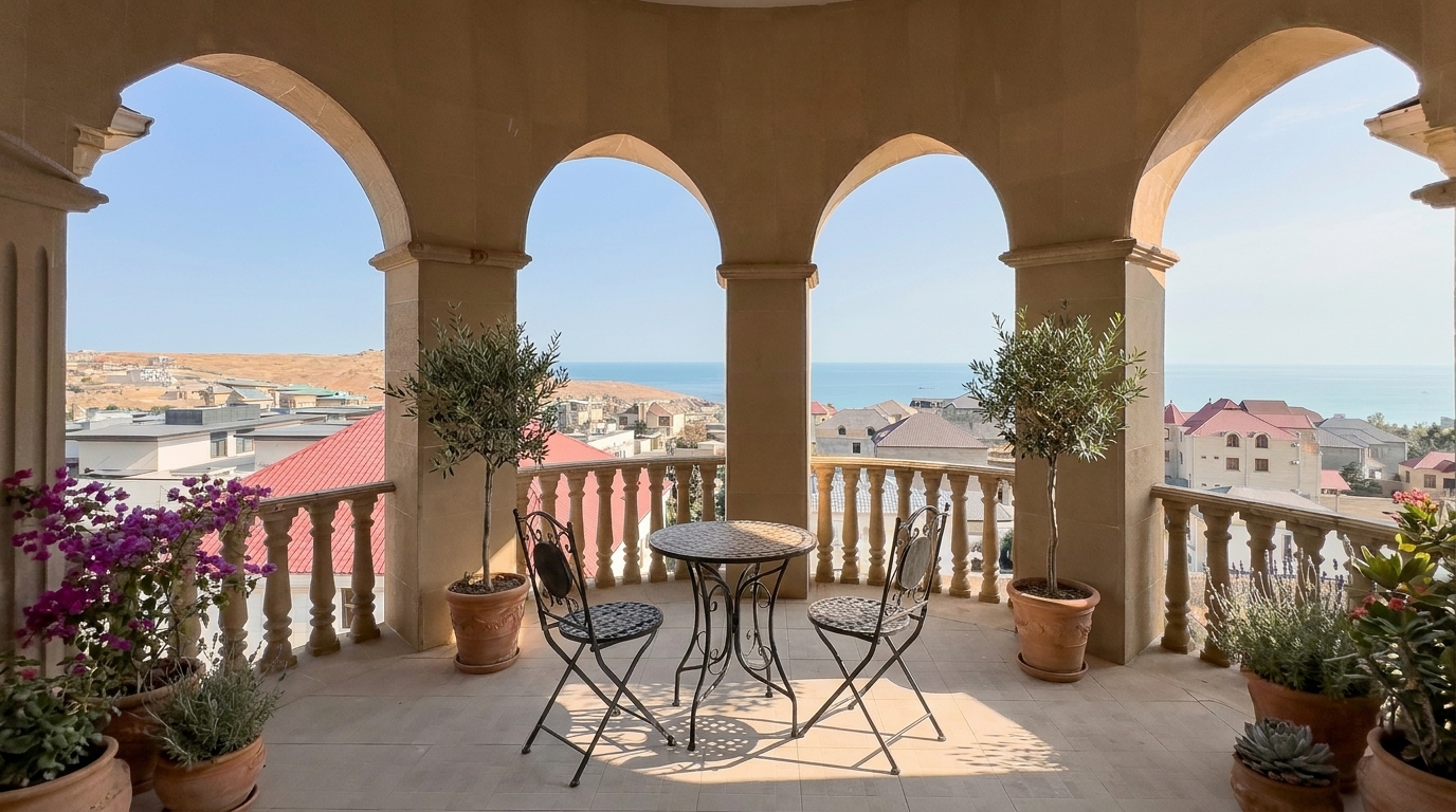 Dəniz mənzərəli balkon, Badam Apartments